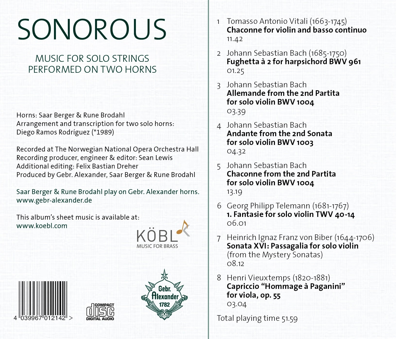 CD: Sonorous for 2 Horns von Saar Berger & Rune Brodahl
