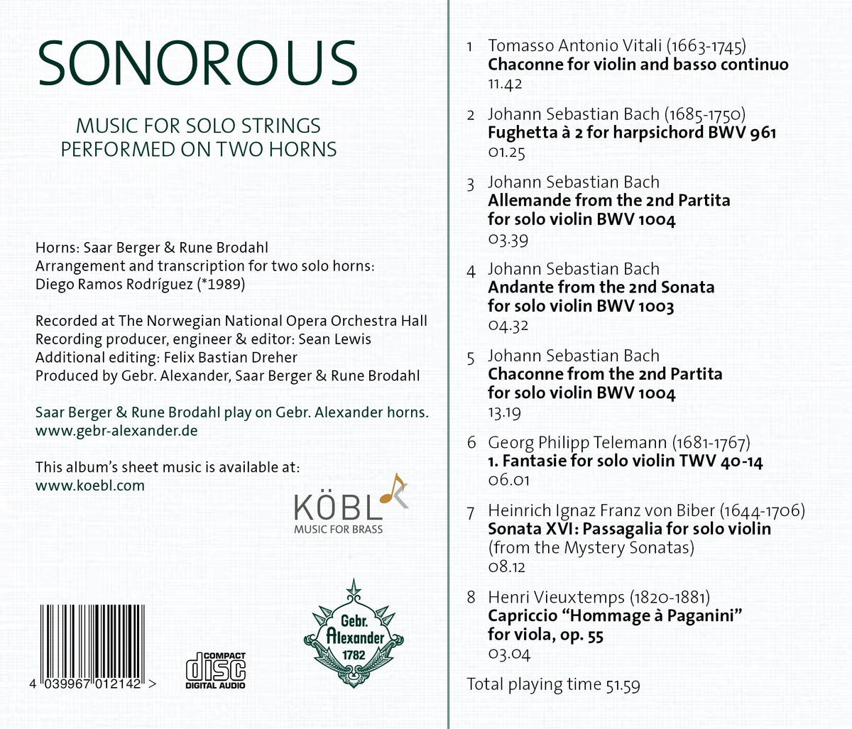 CD: Sonorous for 2 Horns by Saar Berger & Rune Brodahl